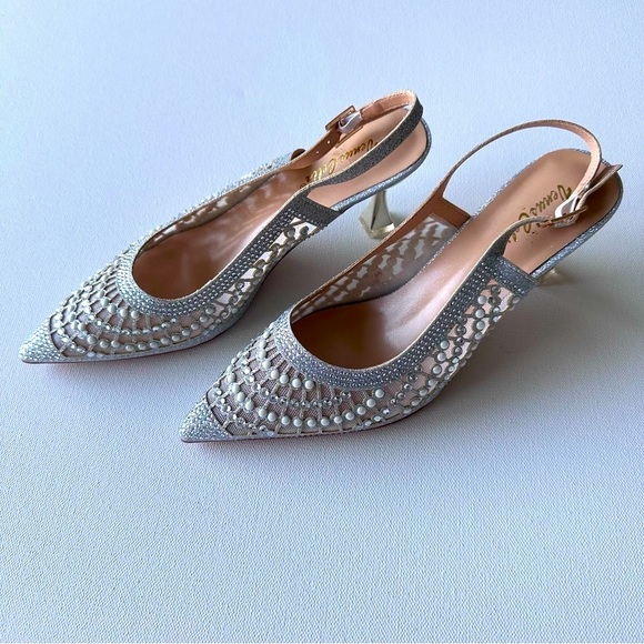 NWOT VenusCelia Women’s Charming Lady Silver Studded Slingback Pump - Picture 3 of 5